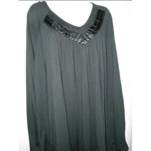 NEW JUST MY SIZE (JMS) KNIT BLACK TOP SHIRT PLUS SIZE 5X (30W-32W) BEADED V-NECK